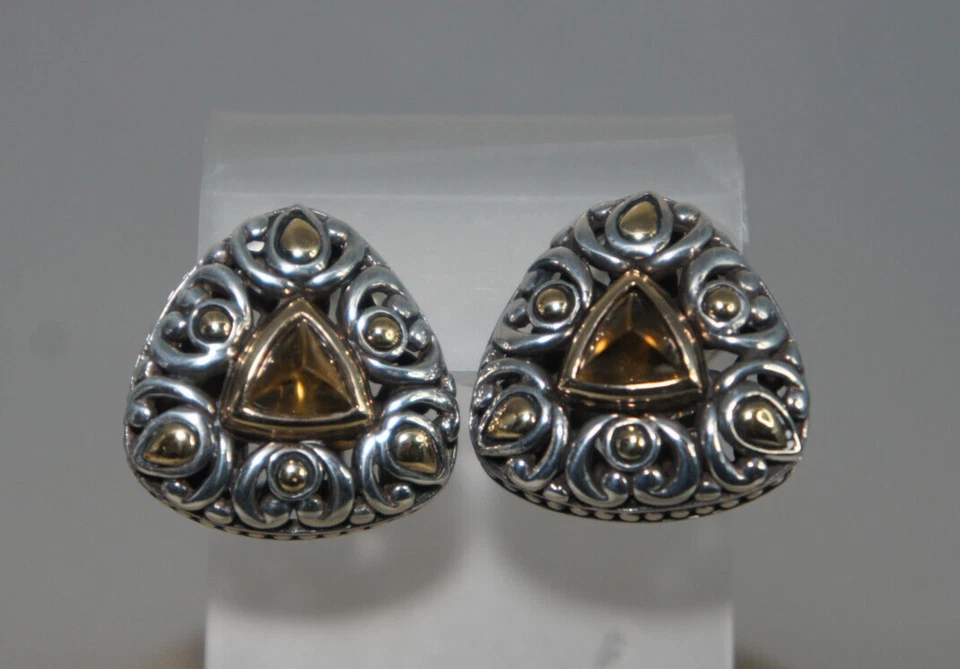 Pendientes John Hardy Triángulo Plata 925 750 Puntos Jaisalmer CITRINO Omega Traseros Foto 2 de 4