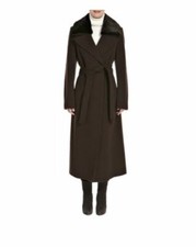 Planet Brown Faux Fur Collar Wool Blend Long Coat Uk 10 Rrp £299 Ln100 Ab 07