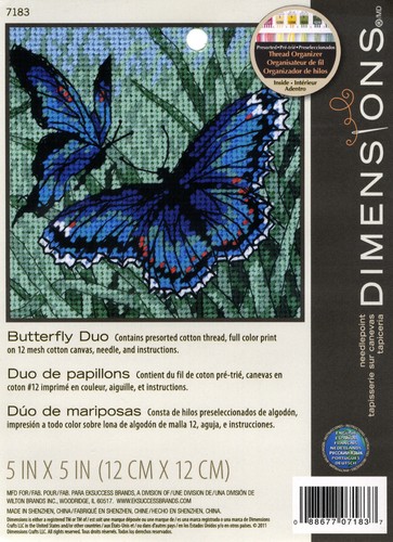 Needlepoint Mini Kit ~ Dimensions Colorful Butterfly Duo in Blue Portrait #7183 - Picture 2 of 3