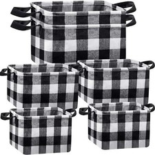 Boao 6 Pcs Buffalo Plaid Basket Square 6 Piece Assortment, Black, White 