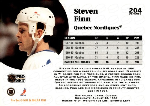 Steven Finn - Signed 1991-92 Pro Set Card #204 - Picture 2 of 2