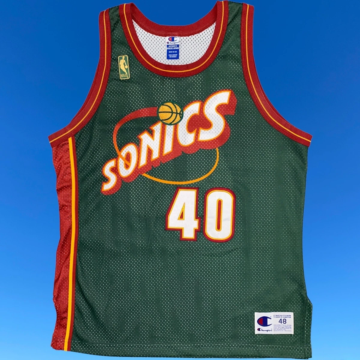 Vintage Shawn Kemp Seattle Sonics Gold Logo Champion Jersey 90s