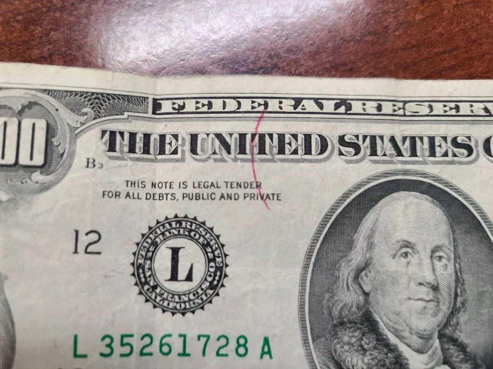 Small Face $100 bill (One Hundred Dollar Bill) - Series 1977 - Image 2 of 4