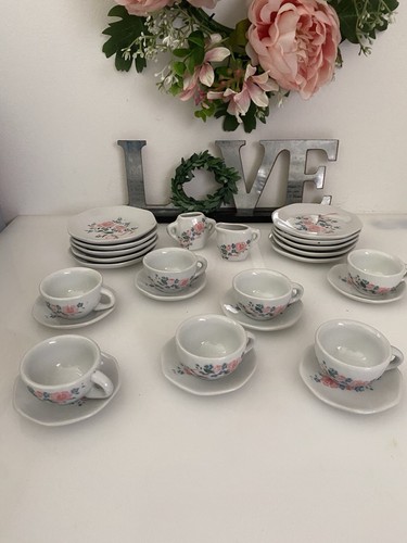 Juego de té miniatura vintage de 31 piezas de porcelana para niños floral blanco rosa usado en excelente estado - Imagen 9 de 24