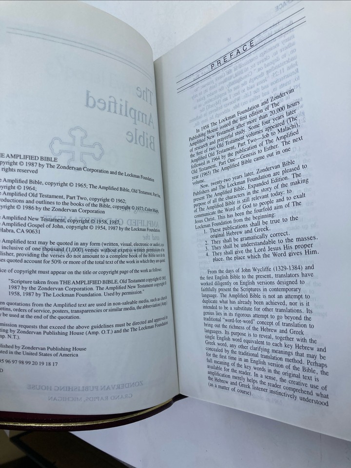 Zondervan 1987 Amplified Bible Classic AMP AMPC Burg Genuine Leather