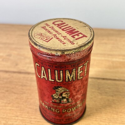 空缶 ～20s ティン缶 CALUMET BAKING POWDER ブリキ缶 Antique 1920's CALUMET Baking Powder Indian Chief Tin Can