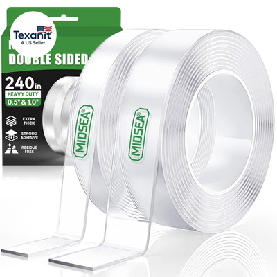 Double Sided Tape Heavy Duty, 240'' L X 1''/0.5'' W, Removable Waterproof Clear Nan