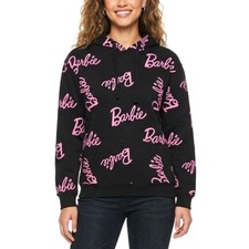 BARBIE Hoodie Sweatshirt Mattel Black With Pink Logo Junior Teen Size 13/14 US