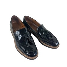 Franco Sarto Carolynn Tassel Black Faux Patent Leather Loafer Chunky Shoes 7.5