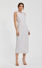 Mac Duggal White Floral Beaded Sheath Sleeveless Wedding Sequin Midi Dress 0 XS