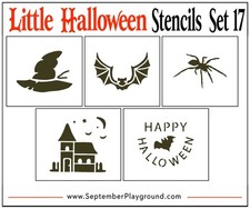 Little Halloween Stencil Set 17, 5 Pcs, 2" Face Painting, Haunted House, Spider