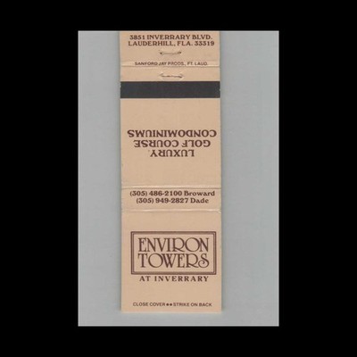 Matchbook Cover Environ Towers Lauderhill, FL
