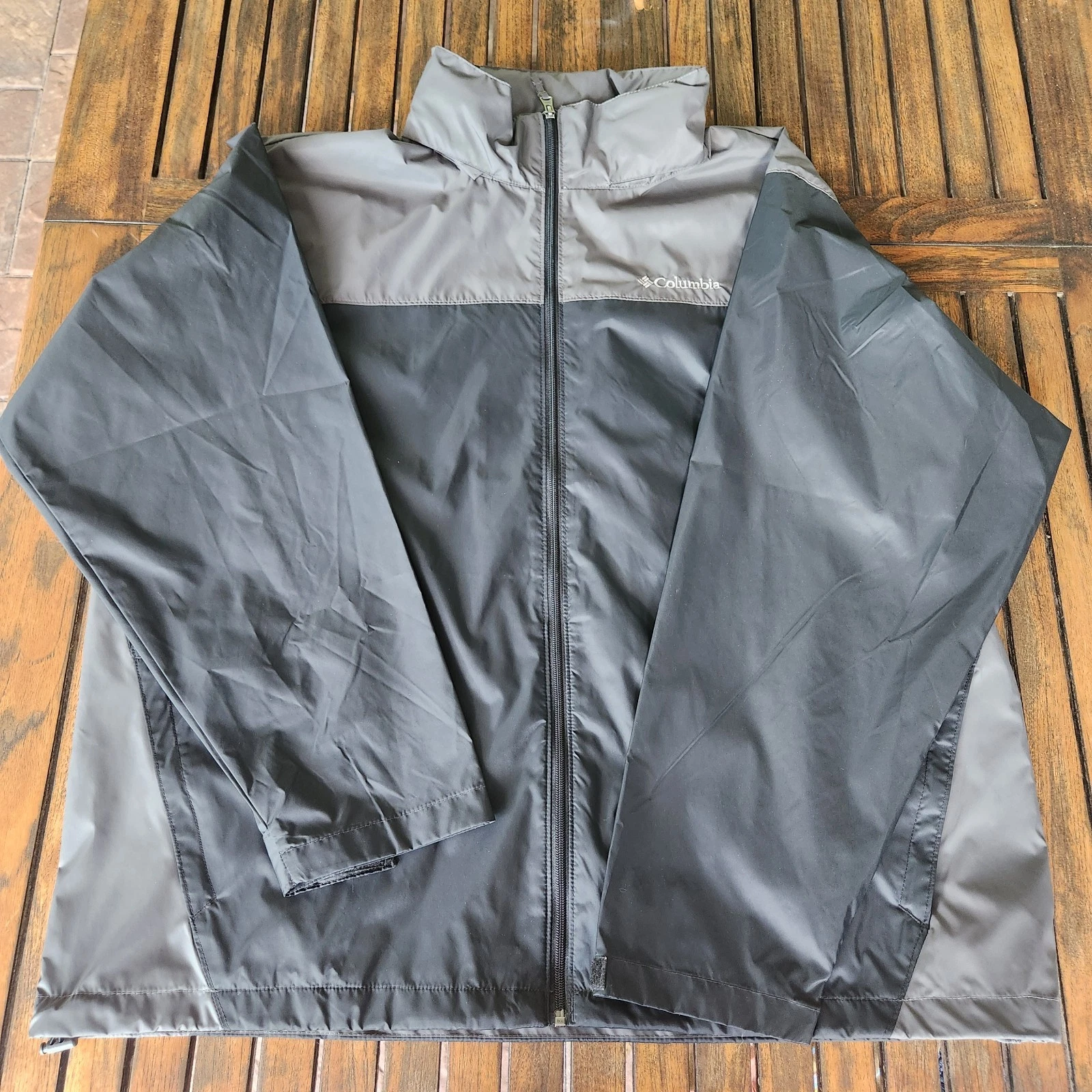 Columbia Glennaker Lake Mens 2XL Rain Jacket Black Grey Packable Hooded Full Zip