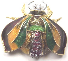 Antique Art Deco Diamond Ruby Bumble Bee Pin Brooch 17K Yellow Gold 23.5 Grams