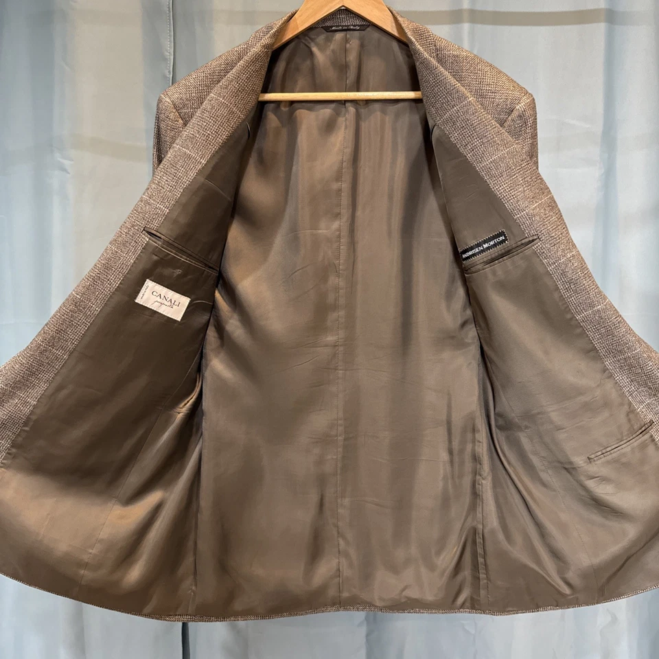 Canali Proposta Sports Coat, EU52R, Brown Windowpane, Silk/Cashmere - Image 3 of 4