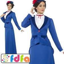 Smiffys Blue Mary Poppins Victorian Nanny Adults Ladies Fancy Dress Costume