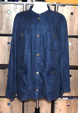 Chico's Long Sleeve Thin Navy Zip/Button Up Lightweight 100 Linen Jacket Size 3