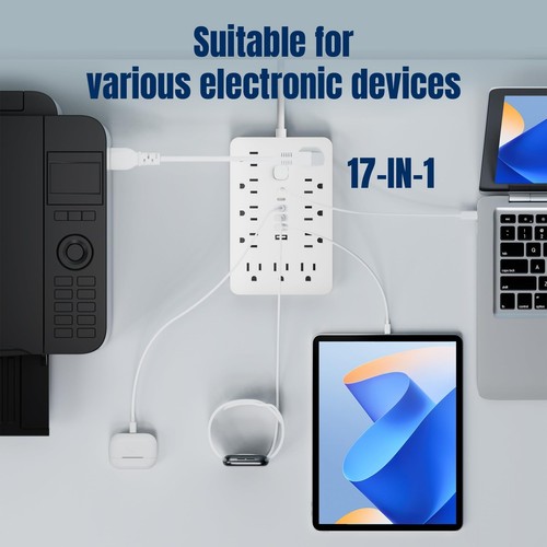 6 FT Flat Plug Surge Protector Power Strip,11 Multiple AC Outlets with 6 USB ... - Picture 7 of 7