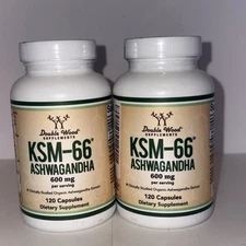 Double Wood Supplements Ksm-66 Ashwagandha 600mg 120ct Two Pack Exp4/2027