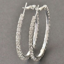 Women's Hoop Earrings 3Ct Round Cut Diamond Simulated In 14K White Gold Plated