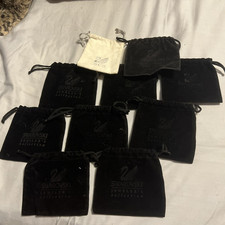 Lot of 10 SWAROVSKI Jewelry Drawstring Pouches 9 Black 1 White Velvet Felt
