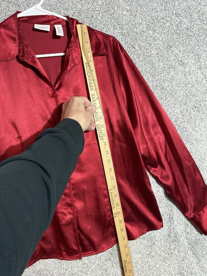 Top vintage Y2K para mujer talla 12 satinado oficina elegante ropa de noche romántica abotonada Foto 3 de 4