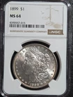 Beautiful 1899 Morgan Silver Dollar, NGC Graded MS 64