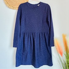 LOFT Navy Flecked Button Back Knit Oversized Long Sleeve Swing Dress SZ Medium P