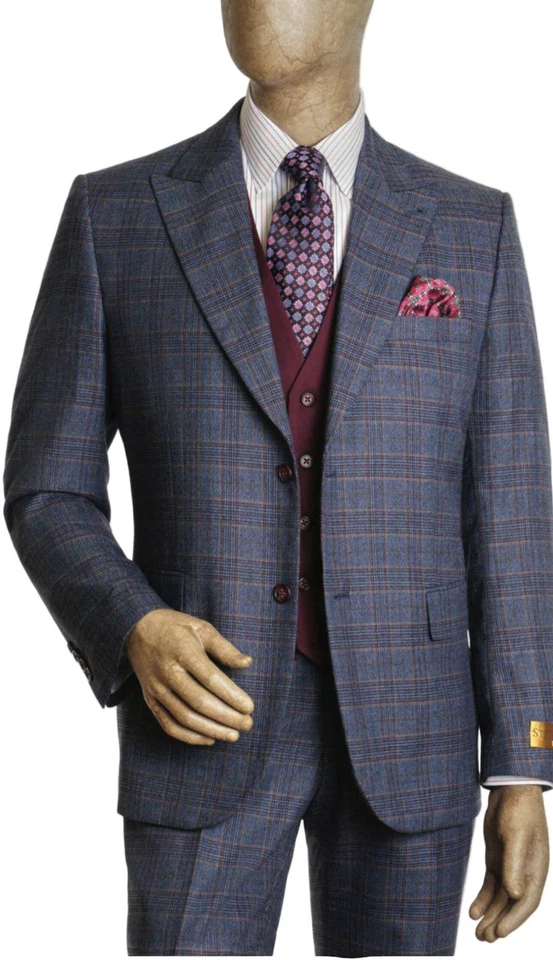 Steve Harvey 225807SHS 3pcs Suit Blue/Burgundy/Tan - Image 2 of 2