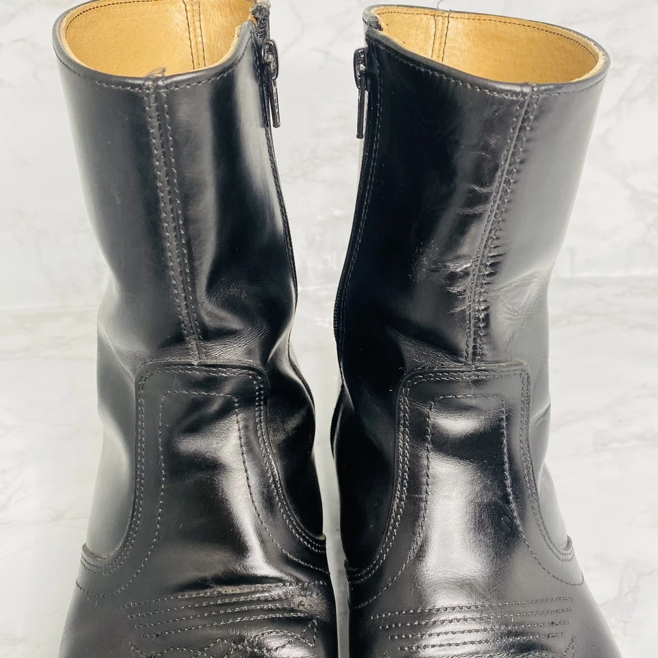 UFCW Men's Sz 8 EE 1199 Black Leather VTG Cowboy Ankle Boots USA Zip Up - Image 4 of 4