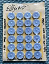 Card of 24 Matching ELEGANT Antique Vtg Blue Glass Buttons - Box Shank - 11/16