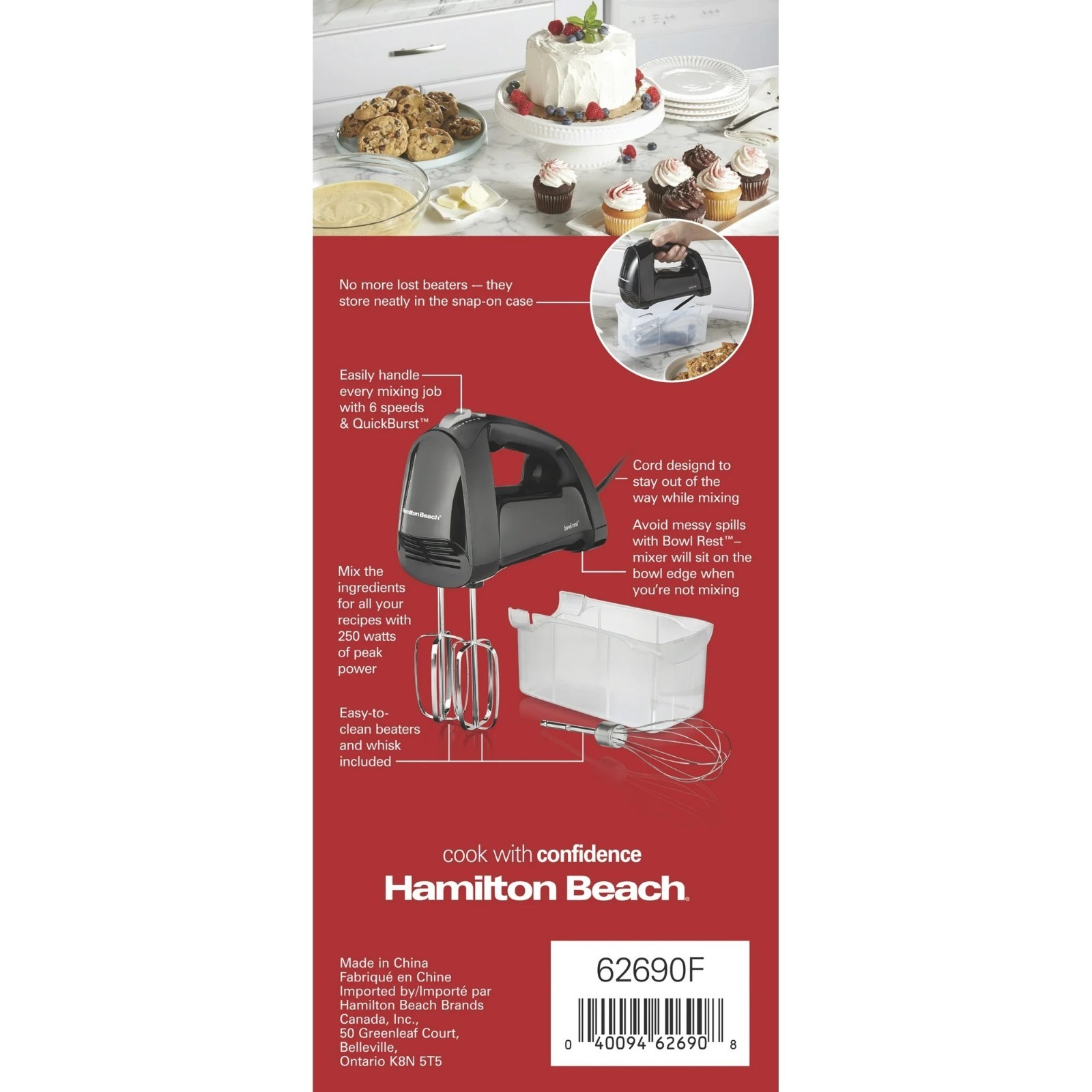 Hamilton Beach 6 Speed Hand Mixer, Quick Burst, Storage Case, New, Black, 62690