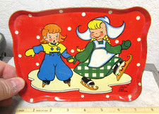 vintage Tin Litho Lithograph childs toy tea set tray, Dutch Winter Wonderland