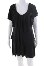 Catherine Malandrino Womens Off Shoulder Layered Short Sleeve Dress Black Size P