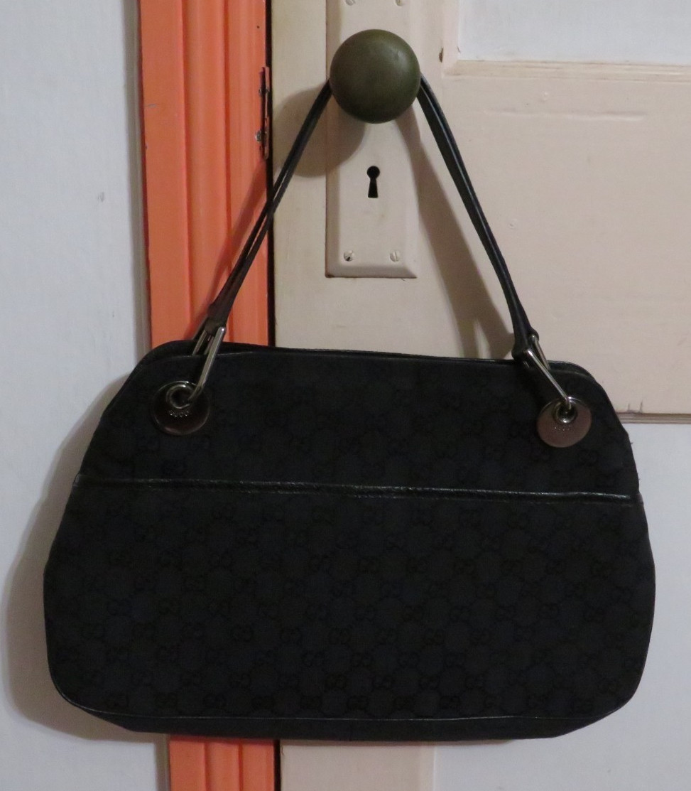 Authentic GUCCI Eclipse Black Canvas Leather Hand… - image 19