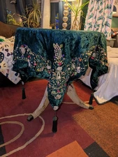 Mark Roberts Collection Square Table Topper Green Velour Silk Embellished Tassel