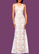  340 Betsy  Adam Embellished Floral Soutache Sleeveless Prom Gown Sz6 WhiteNude