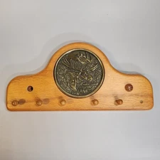 Vintage Wooden And Brass Moose Key Holder Country Farmhouse Rustic Lodge Decor