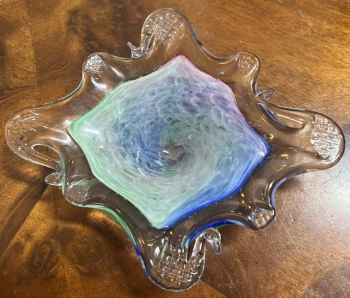 Small Vintage Lavorazione Arte Murano Hand Blown Art Glass Rainbow Swirl Italy