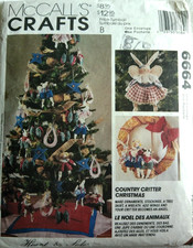 MCCALLS PATTERN 6664 CHRISTMAS ANIMAL ORNAMENTS STOCKING CUT VINTAGE 1993