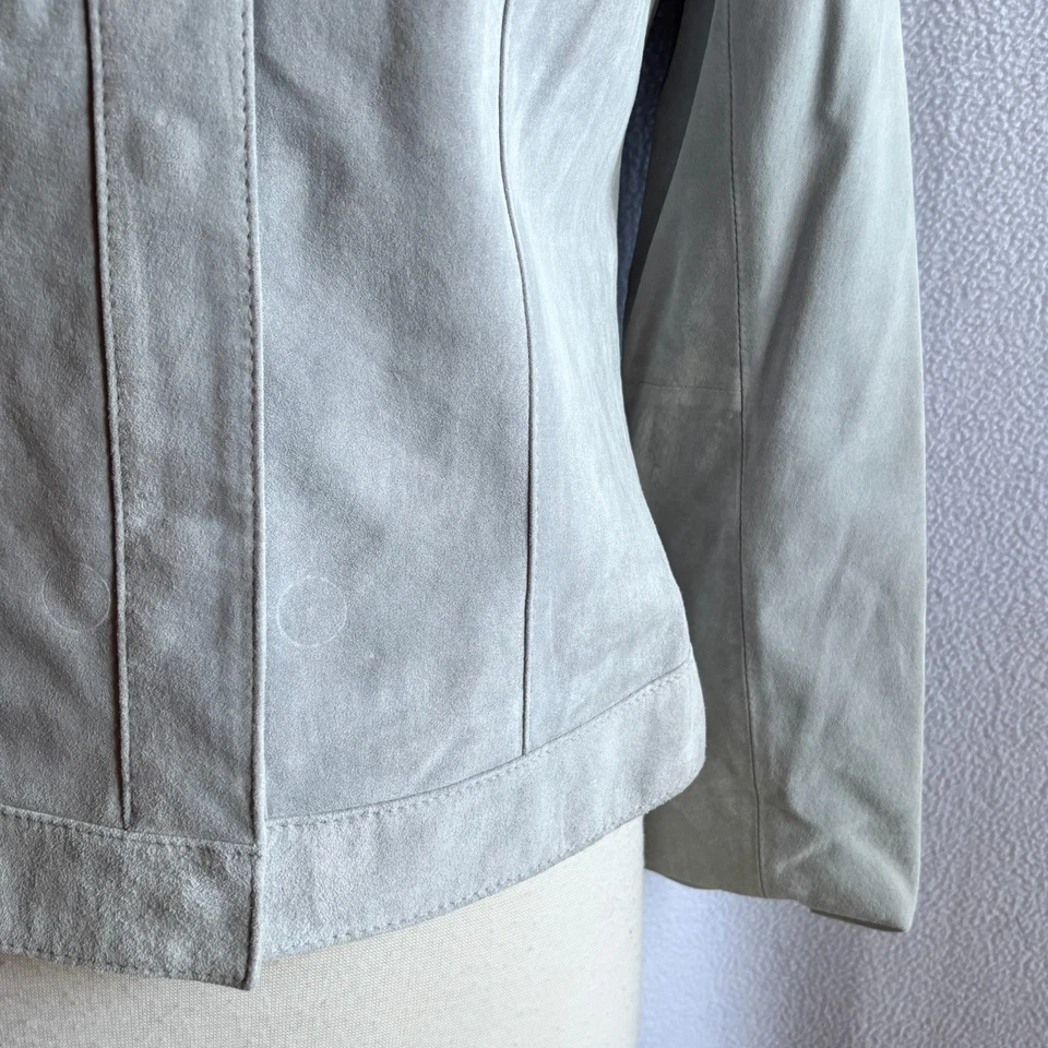 Ann Taylor Dove Gray Suede Jacket Snap Close Pockets Size 6 - Image 3 of 4