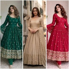 Bollywood Anarkali Gown Suit mirror work Indian Pakistani Party Wear Wedding eid