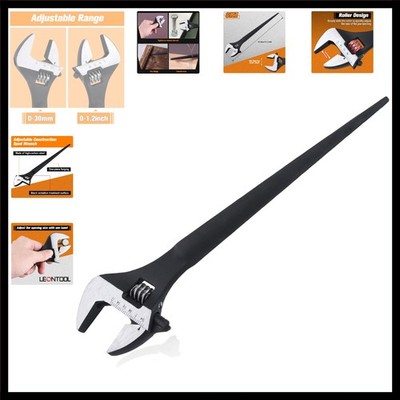 8-Inch Adjustable Spud Wrench Black Oxide Construction Wrench with SAE and Me...