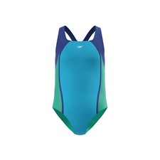 Speedo Girl's One Piece Swimsuit 14 Mesh Cyan Thick Strap UPF 50 Chlorine