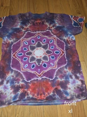 Handmade Tie Dye T-Shirt XL Ice Dyed Mandala With Diamonds On The Back