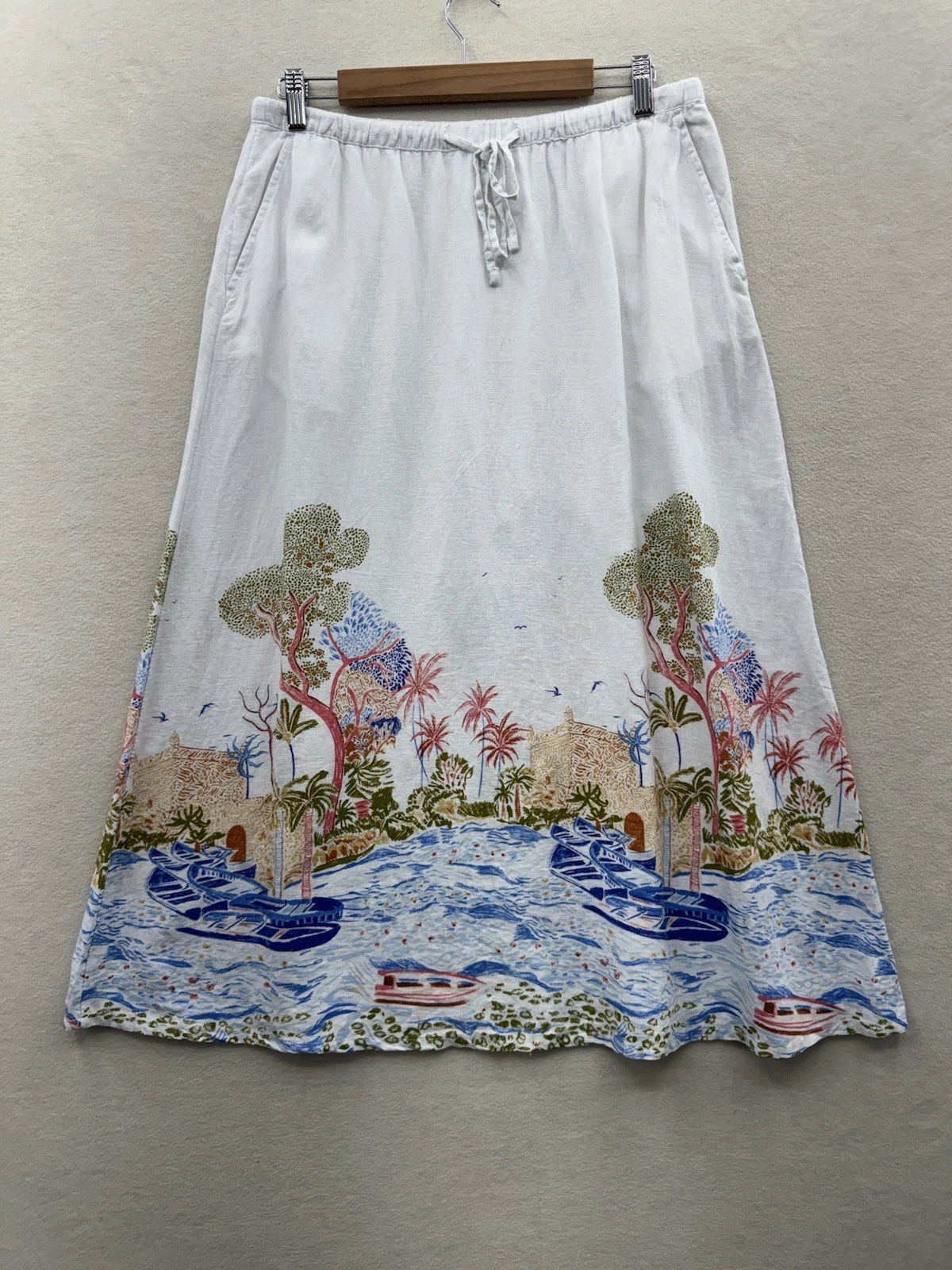 Cynthia Rowley Women’s Medium Midi Skirt Linen Blend Pockets Print NWOT