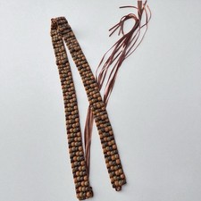Beaded Hippie Tie Belt Women M Brown Tones Multi Strand Brown Strings Vintage
