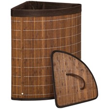 HOMCOM 55L Bamboo Corner Laundry Hamper Bamboo Laundry Basket Brown