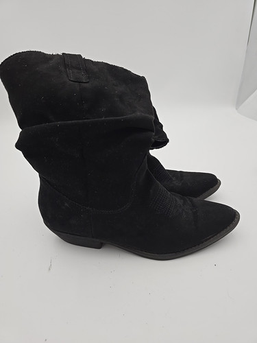 Style Co Short Cowgirl Black Suede scrunch Western Boots Womens Sz 7.5 Dannaa
