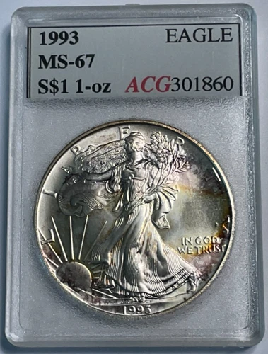 1993 $1 American Silver Eagle 1oz .999 Fine Silver Coin in Accugrade Holder